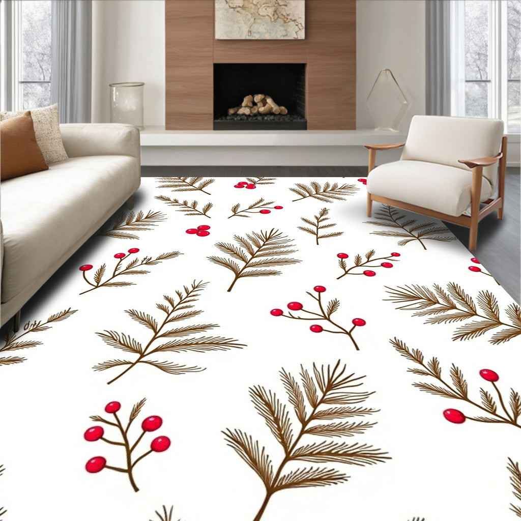 Brown Pine Sprigs With Red Berries Rug