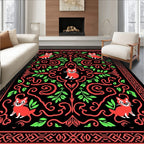 Red Fox Red Black Floral Scroll Rug