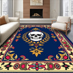 Dark Blue Skull Floral Ornament Rug
