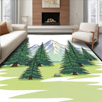 Vibrant Mountain Forest Evergreen Tress Rug