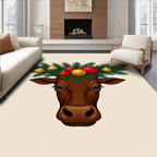 Brown Bull With Christmas Ornament Wreath Rug