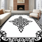 Black Ornate Symmetry Scrollwork Rug