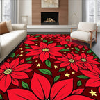 Festive Red Poinsettia Starry Garland Rug