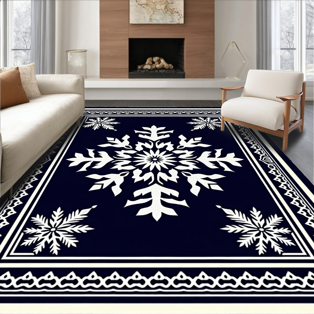 Navy White Snowflake Medallion Rug
