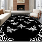 Black White Winged Bird Border Rug