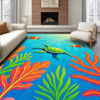 Vibrant Coral Reef Turtle Fish Ocean Rug