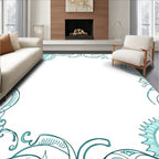 Teal Art Nouveau Floral Border Rug