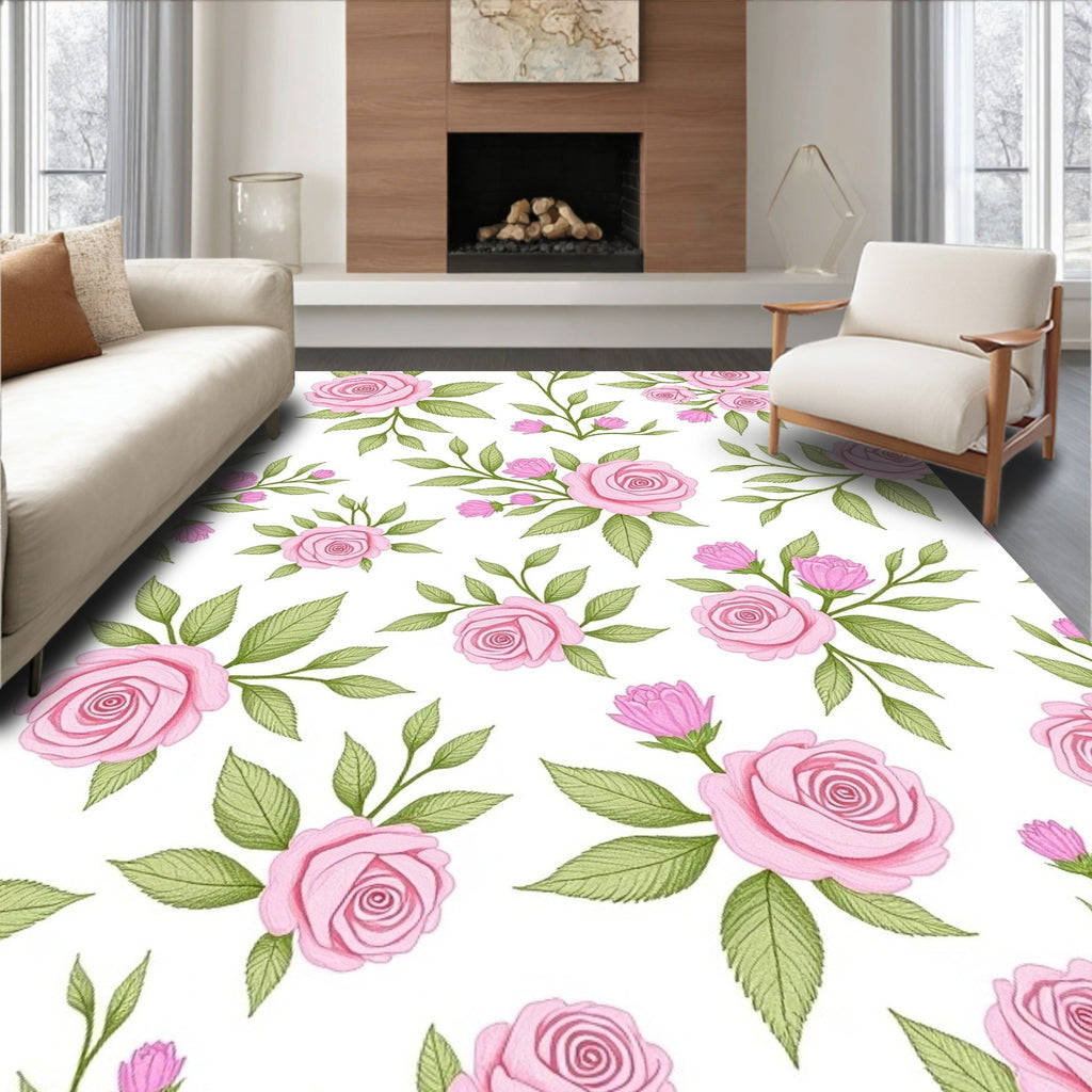 Pink Floral Garden Sprigs Rug