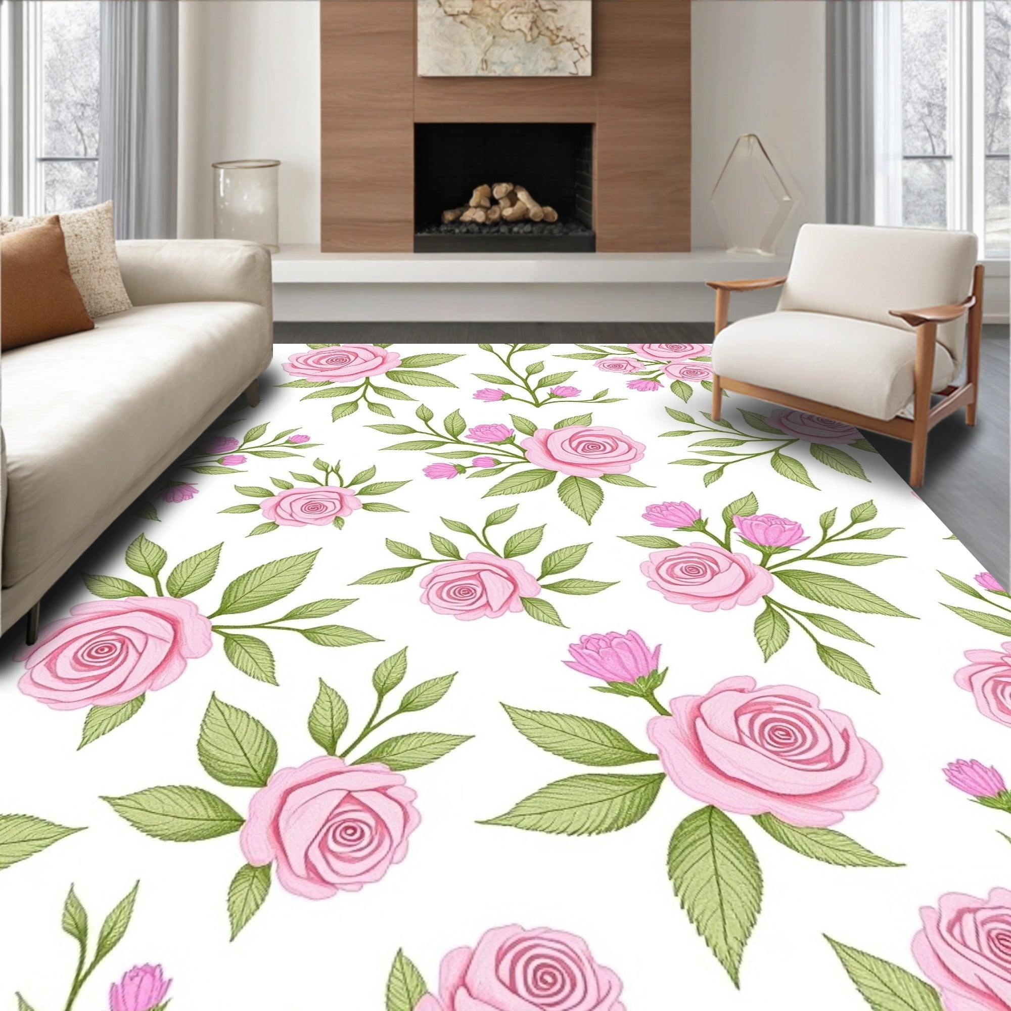 Pink Floral Garden Sprigs Rug