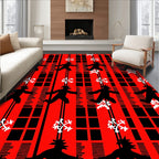 Bold Black Crimson Figure Snowflakes Rug