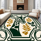 Dark Green Giraffe Botanical Art Nouveau Rug
