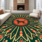 Green Orange Dog Sunburst Medallion Rug