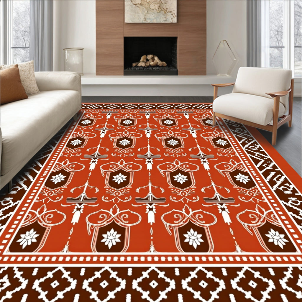 Terracotta Floral Shield Medallion Rug