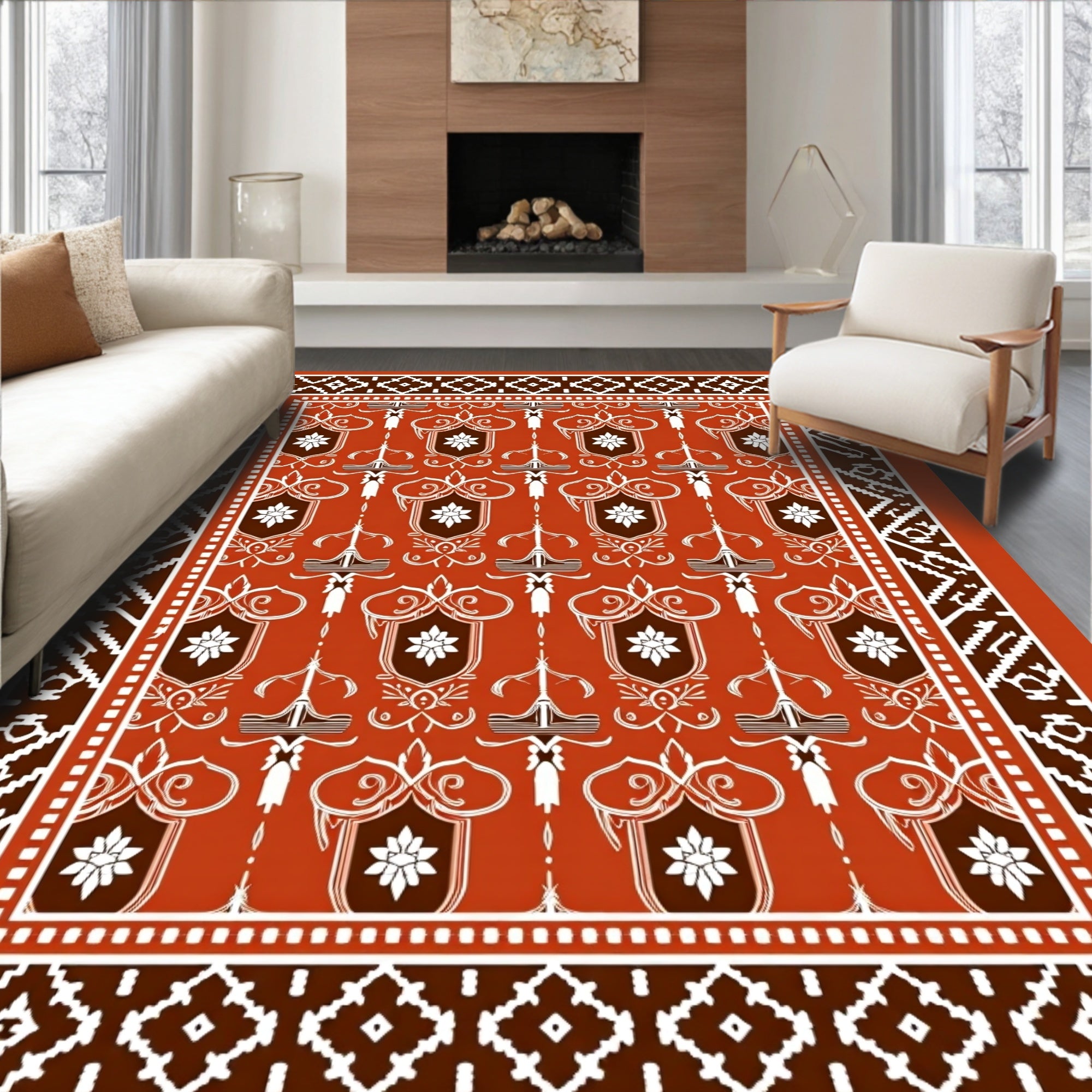 Terracotta Floral Shield Medallion Rug