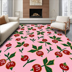 Pink Red Berry Botanical Leaf Rug