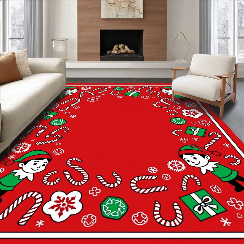 Whimsical Elf Candy Cane Gift Rug