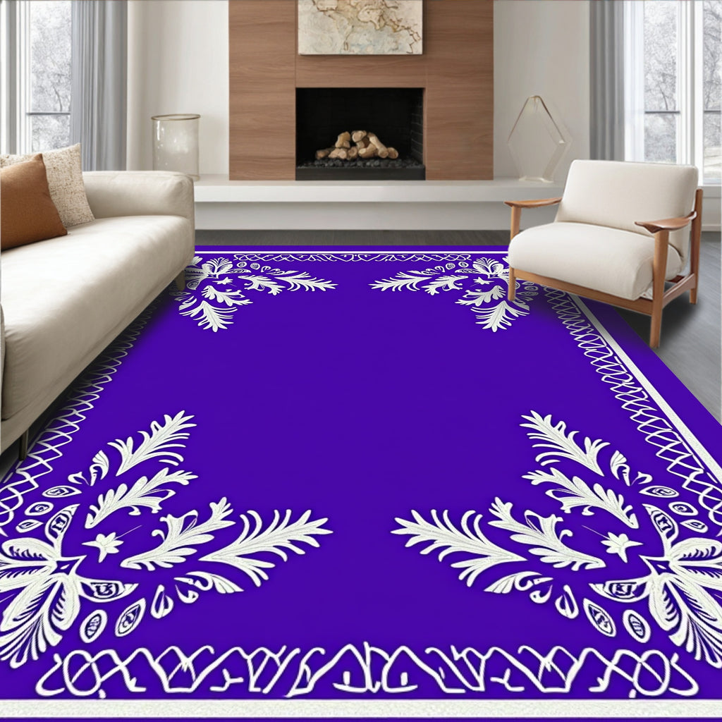 Electric Purple Floral Border Rug