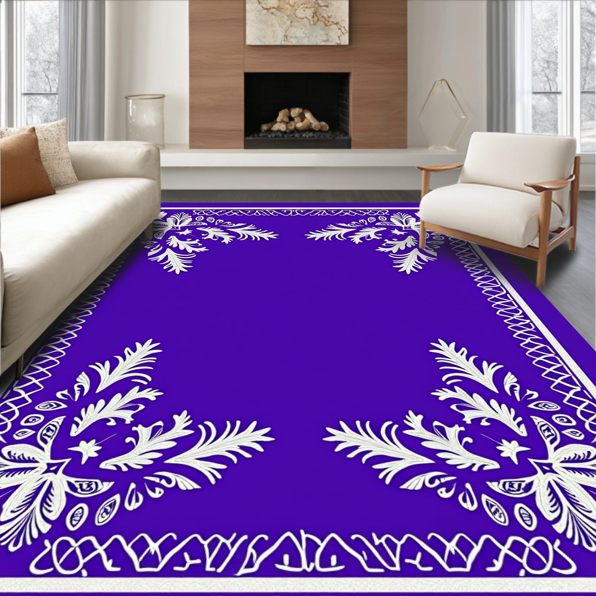 Electric Purple Floral Border Rug