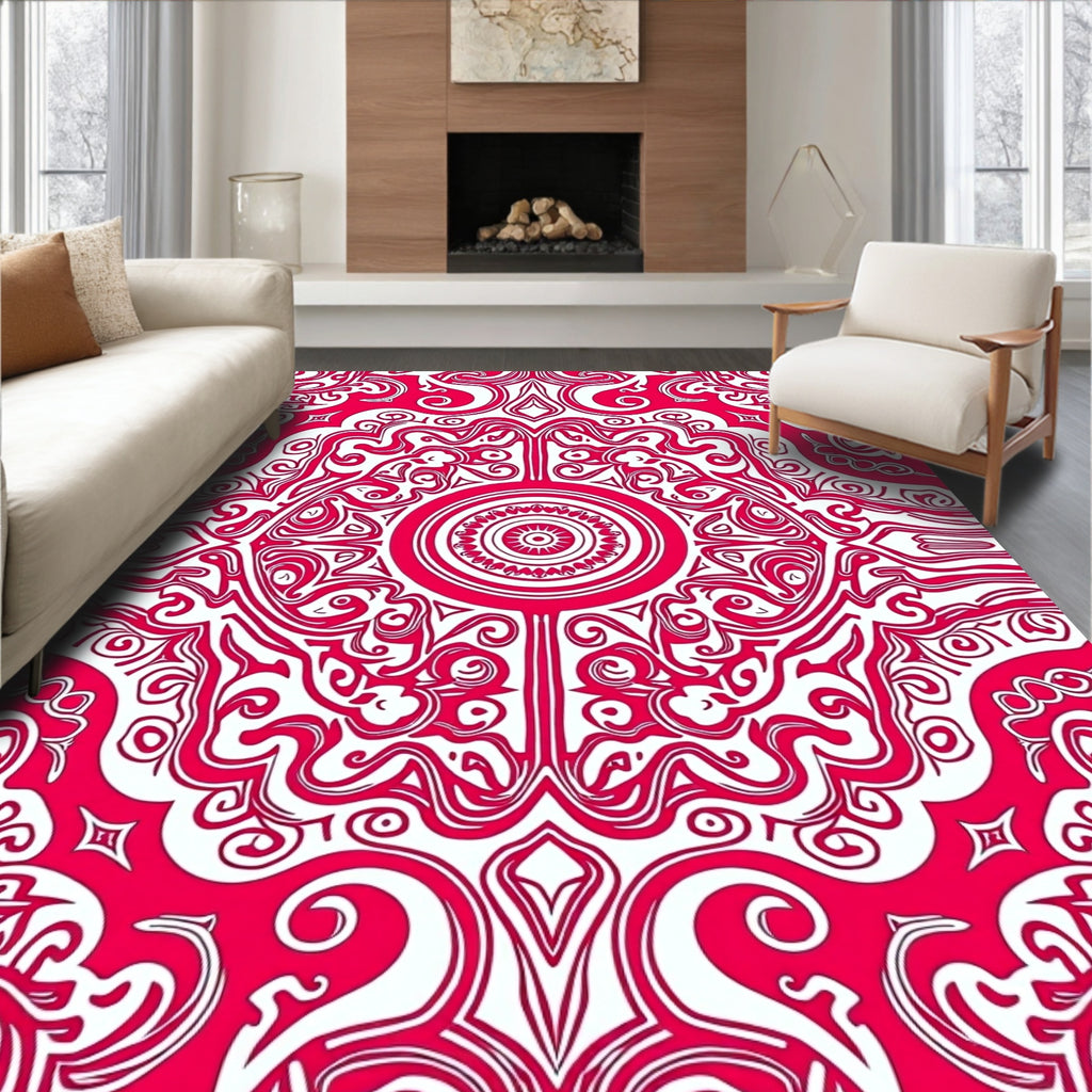 Bold Crimson Medallion Symmetry Rug