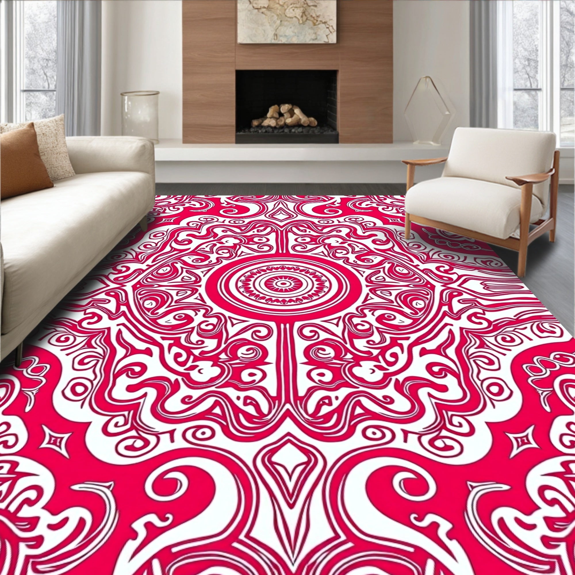 Bold Crimson Medallion Symmetry Rug