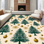 Green Evergreen Trees Golden Ornaments Rug