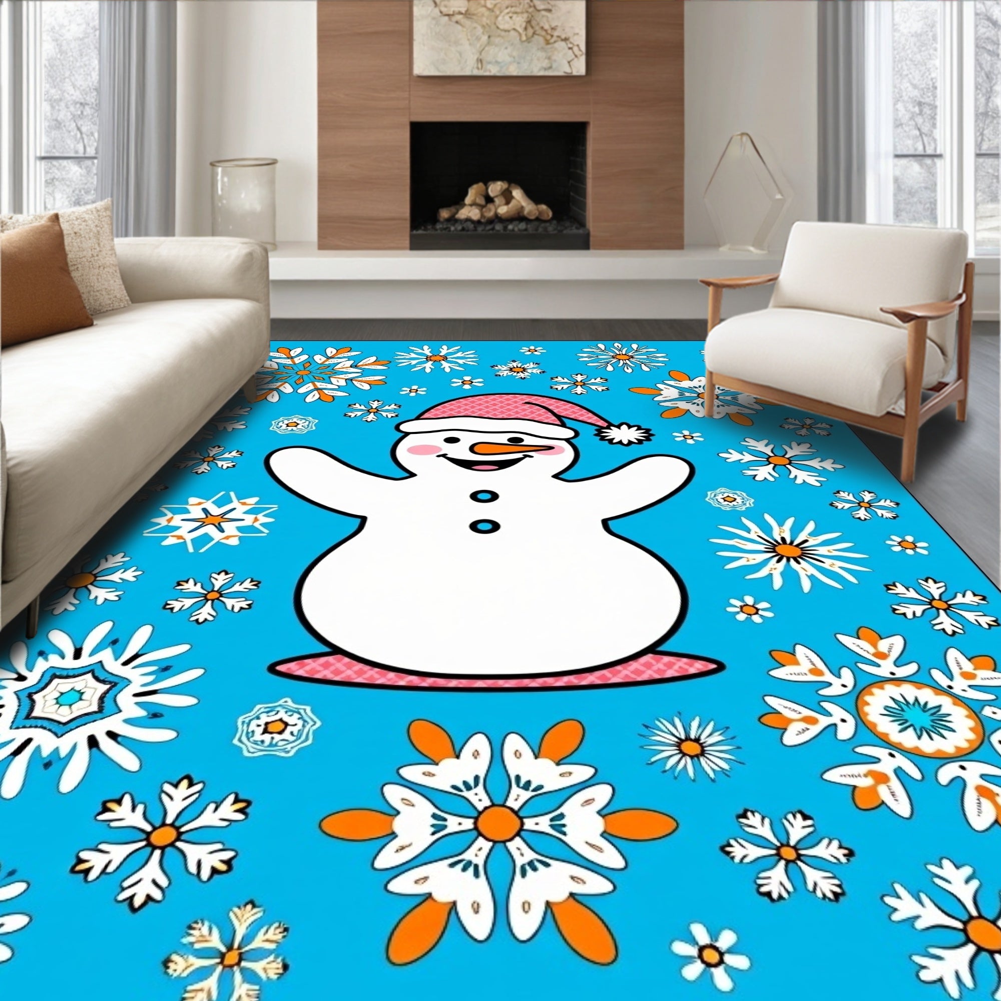 Fun Snowman Snowflake Holiday Accents Rug
