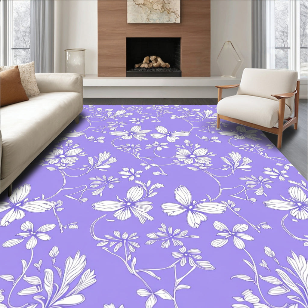 Delicate Lilac Floral Butterfly Vine Rug