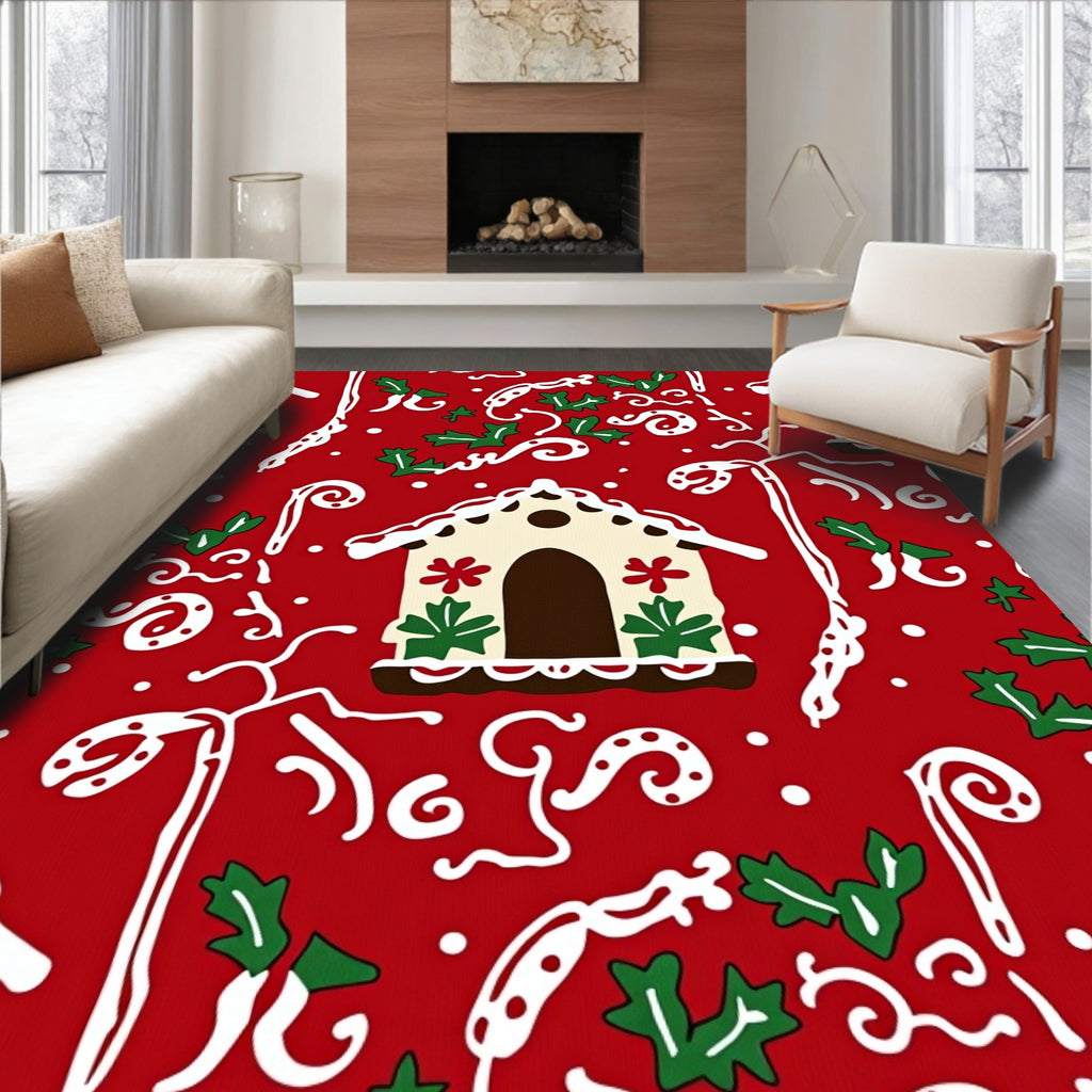 Festive Gingerbread House Holly Vines Rug