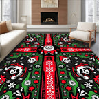 Bold Red Black Holly Skull Santa Rug