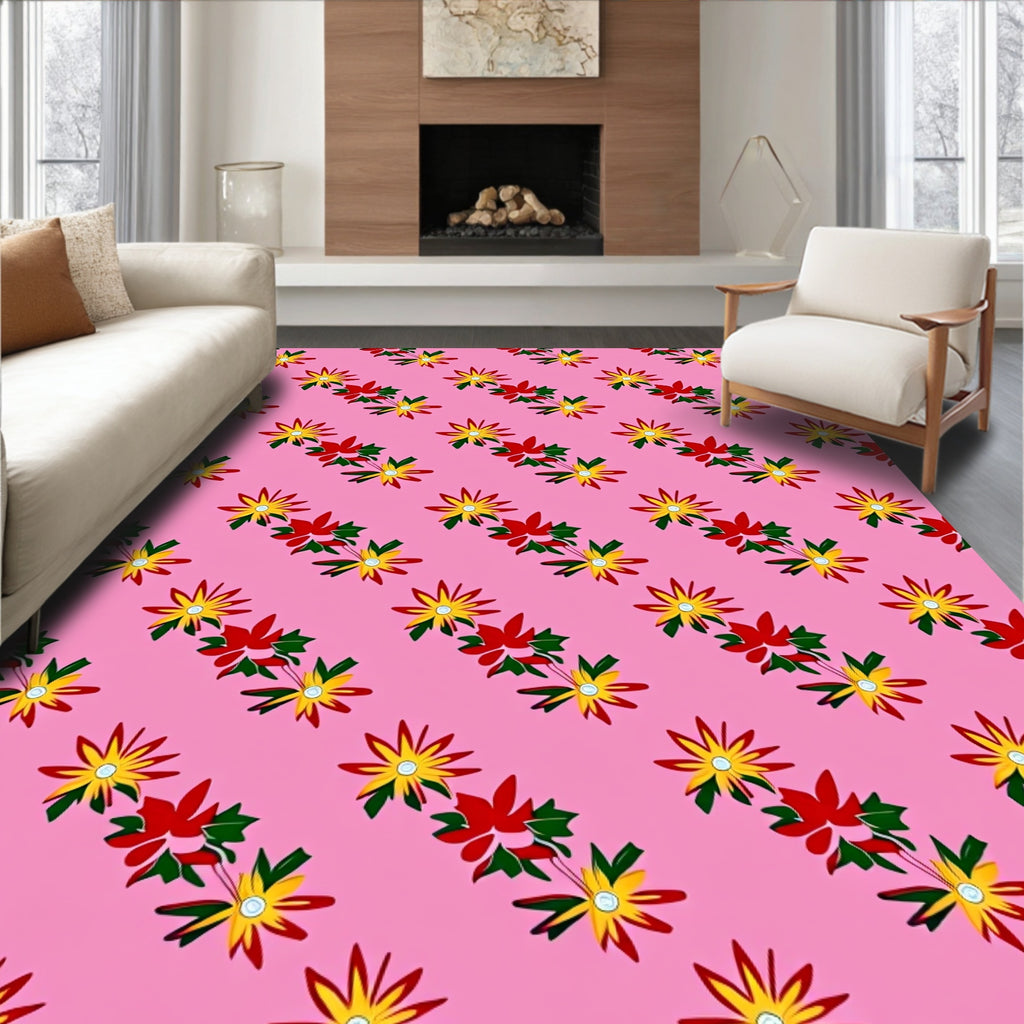 Pink Floral Arrangement with Yellow Stars Rug