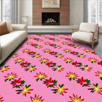 Pink Floral Arrangement with Yellow Stars Rug