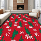 Red Evergreen Snowflake Scattering Rug
