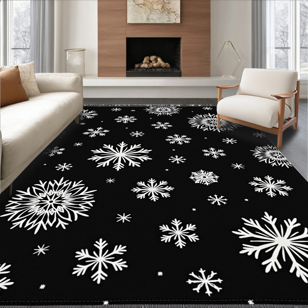 Snowflake Black White Holiday Scatter Rug