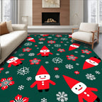 Red Gnome Snowflakes Green Holiday Rug
