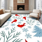 Red Cardinals Winter Snowy Trees Snowflakes Rug