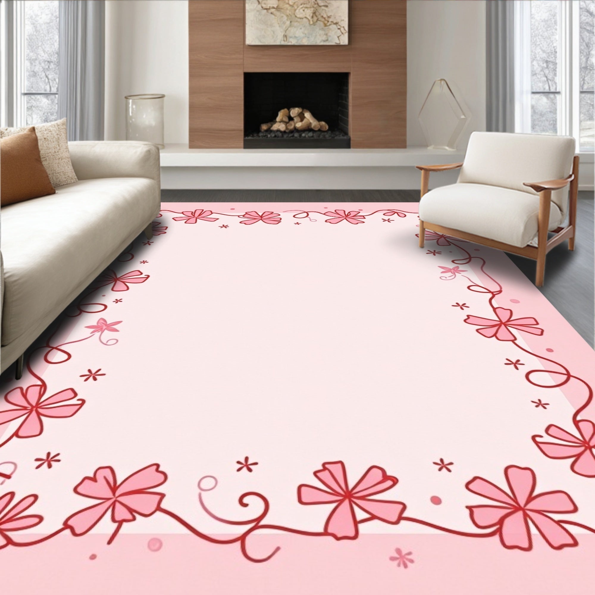 Pink Blossom Swirl Border Rug