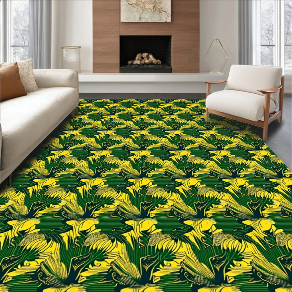 Bold Green Yellow Tropical Foliage Rug