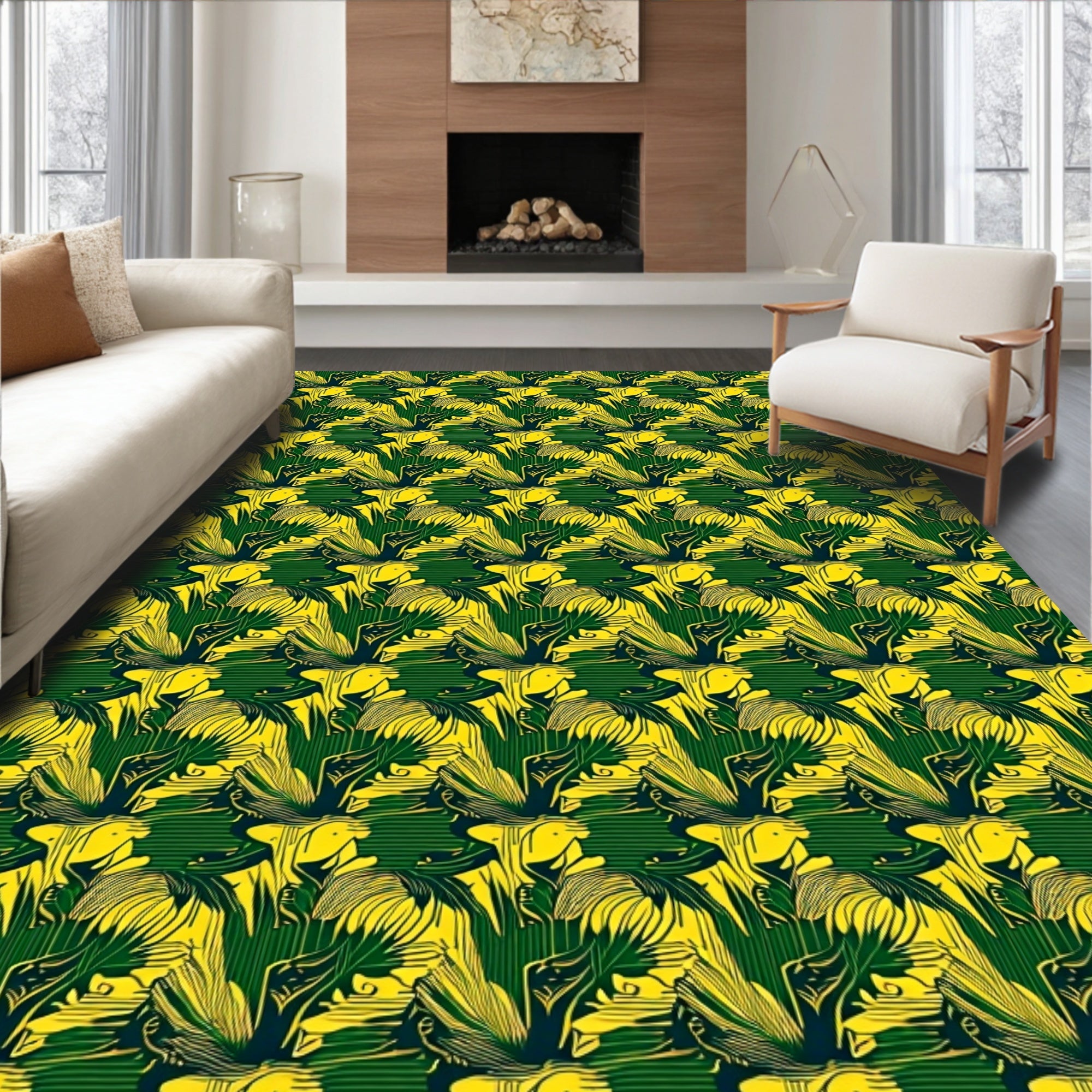 Bold Green Yellow Tropical Foliage Rug