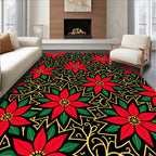 Red Poinsettia Black Gold Swirl Rug