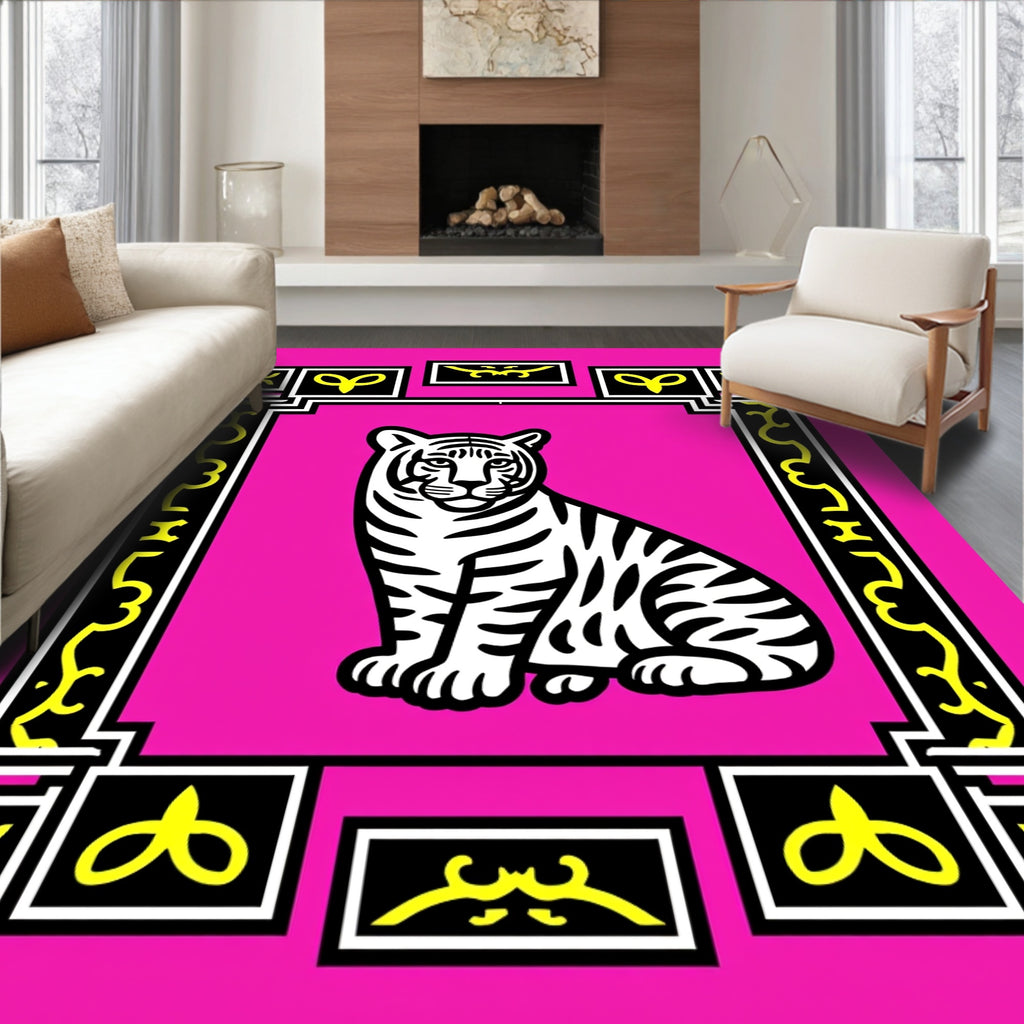 Bold Pink Tiger Frame Rug