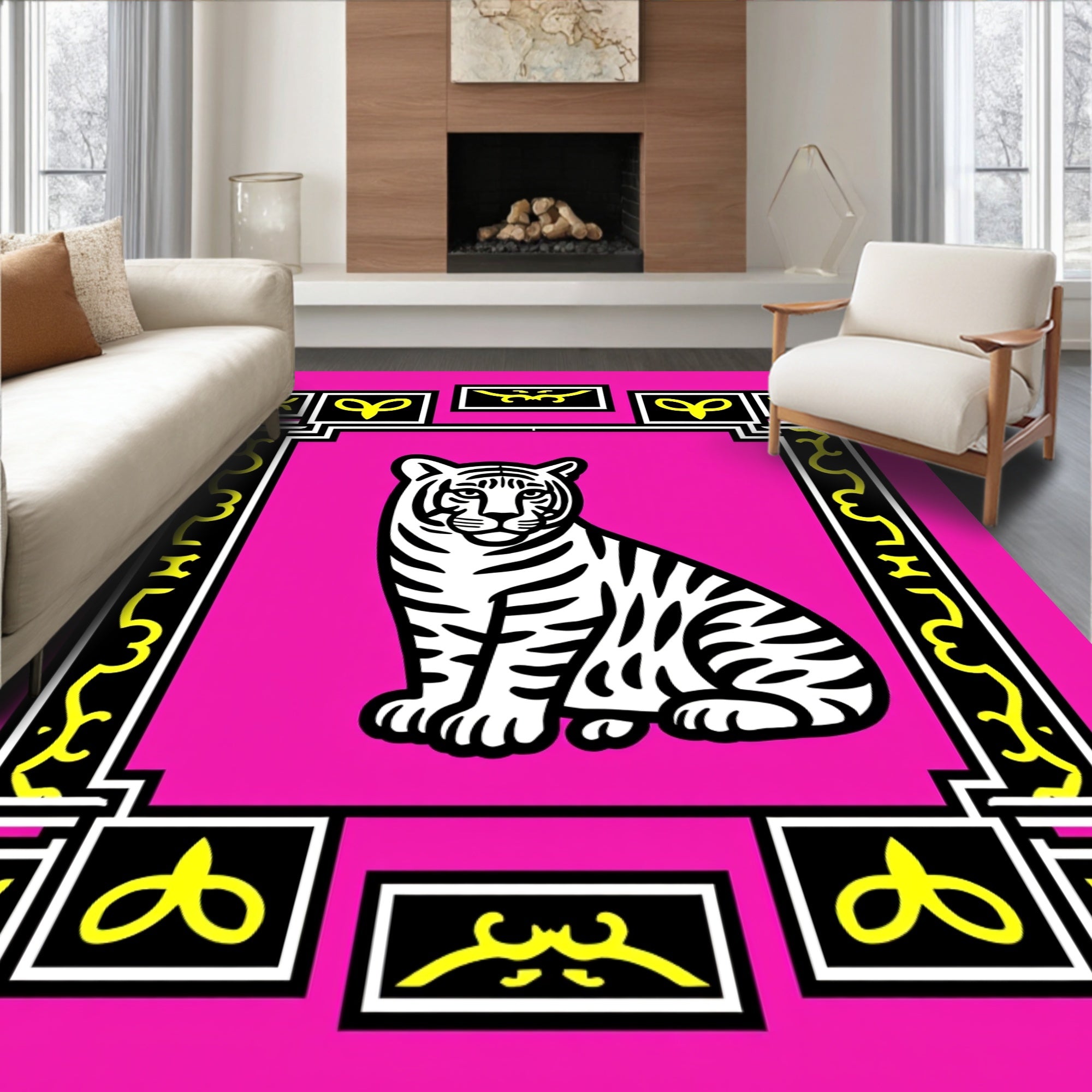 Bold Pink Tiger Frame Rug