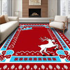 Red White Blue Sleigh Reindeer Border Rug