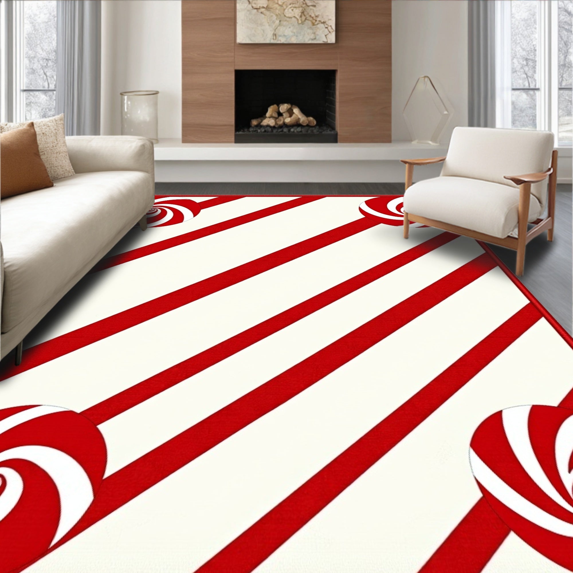 Red White Swirl Candy Stripe Rug