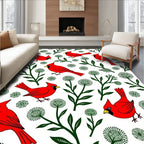Whimsical Red Cardinal Green Dandelion Blooms Rug
