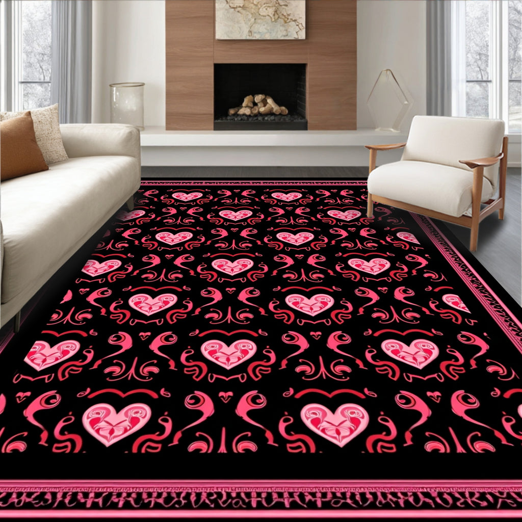 Pink Heart Swirl Repeating Pattern Rug