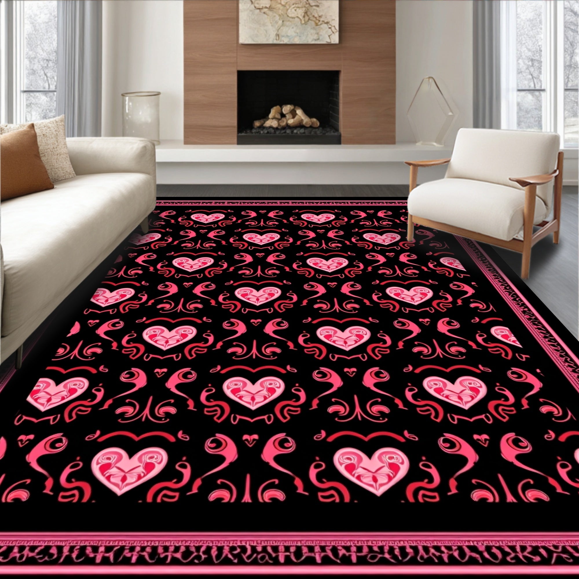 Pink Heart Swirl Repeating Pattern Rug