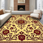 Golden Yellow Burgundy Floral Medallion Rug