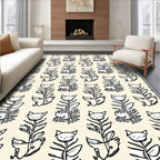 Whimsical Cat Flower Cream Rug