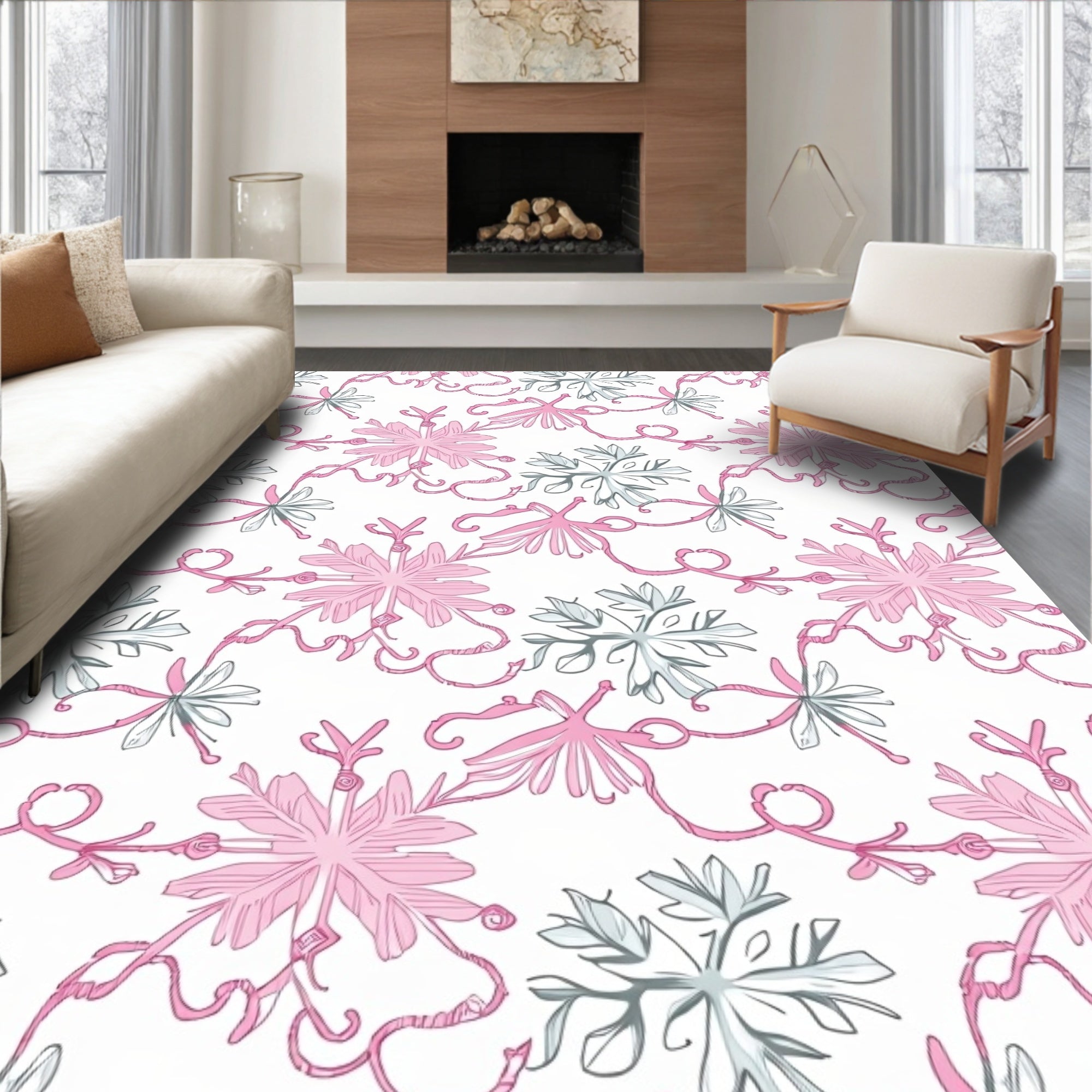 Pink Blue Snowflake Swirl Repeat Rug
