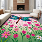 Vibrant Blue Dragonfly Pink Floral Meadow Rug